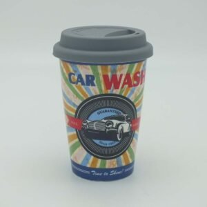 Vintage Car Wash Travel Ceramic Mug with Silicone Lid
